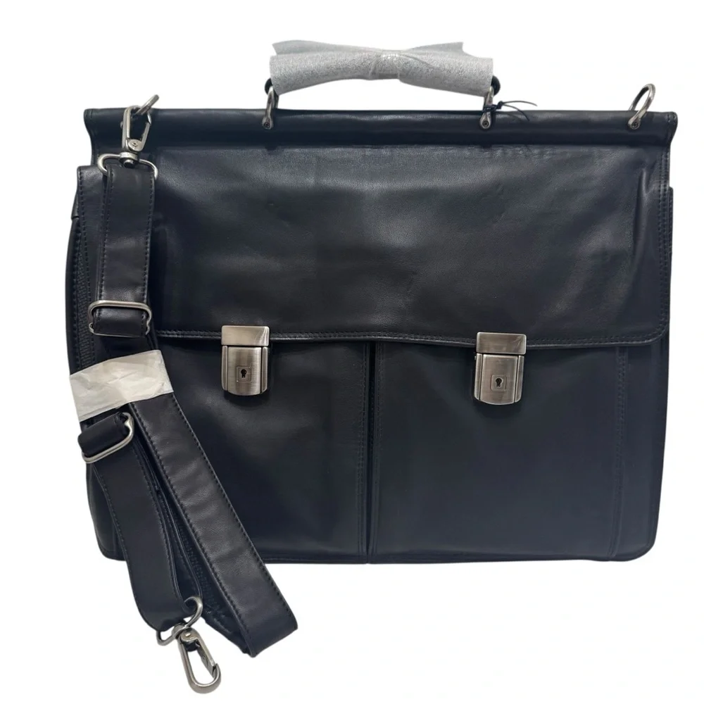 El‎ Portal Expression Dowel Top Briefcase EC-1006 Nappa Leather Black Work Bag